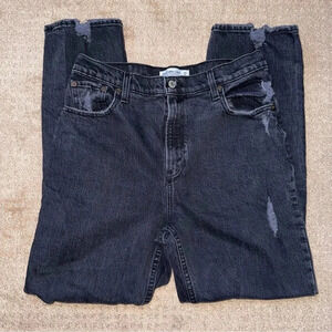 Abercrombie and Fitch 90s straight ultra high rise black distressed jeans 8/29S